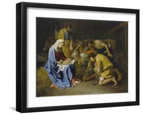 Adoration of the Shepherds, 1650-57-Nicolas Poussin-Framed Giclee Print