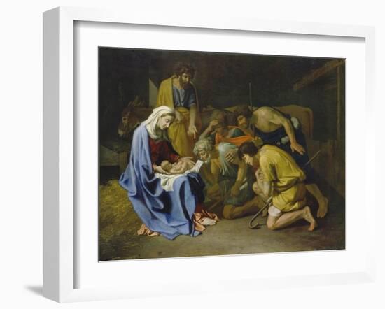 Adoration of the Shepherds, 1650-57-Nicolas Poussin-Framed Giclee Print