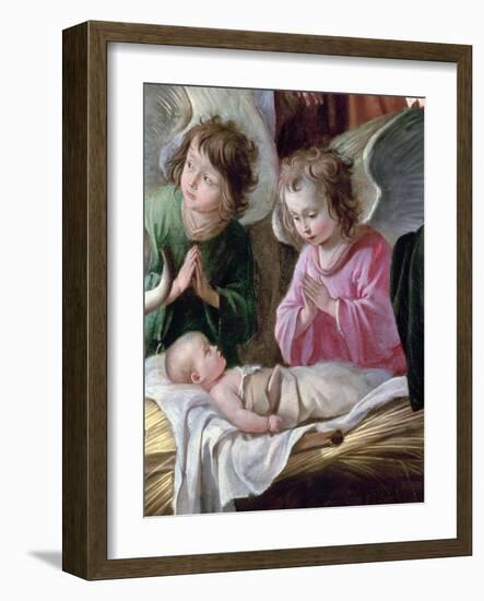 Adoration of the Shepherds, Detail of the Angels and Child, circa 1638-Antoine & Louis Le Nain-Framed Giclee Print
