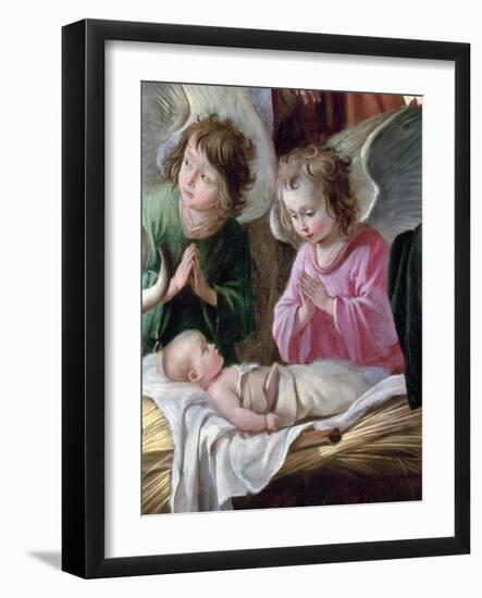 Adoration of the Shepherds, Detail of the Angels and Child, circa 1638-Antoine & Louis Le Nain-Framed Giclee Print