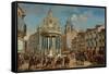 Adornment on the Puerta del Sol: motif representing Charles III entering Madrid-LORENZO QUIROS-Framed Stretched Canvas