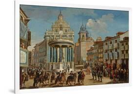 Adornment on the Puerta del Sol: motif representing Charles III entering Madrid-LORENZO QUIROS-Framed Premium Giclee Print