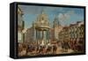 Adornment on the Puerta del Sol: motif representing Charles III entering Madrid-LORENZO QUIROS-Framed Stretched Canvas