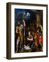 Adotation of the Shepherds with the Saints Longinus and John the Evangelist-Giulio Romano-Framed Giclee Print