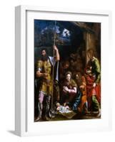 Adotation of the Shepherds with the Saints Longinus and John the Evangelist-Giulio Romano-Framed Giclee Print