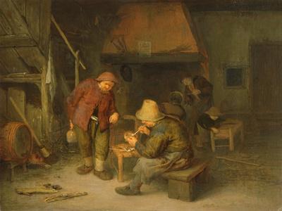 A Tavern Interior with Peasants Smoking and Drinking