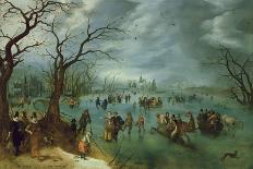 A Winter Landscape with Figures Skating on a Frozen River, a Nobleman Traditionally Identified as P-Adriaen Pietersz Van De Venne-Stretched Canvas