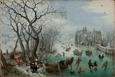 A Winter Landscape with Figures Skating on a Frozen River, a Nobleman Traditionally Identified as P-Adriaen Pietersz Van De Venne-Stretched Canvas