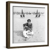 Adriano Celentano with the Guitar at the Beach-Marisa Rastellini-Framed Photographic Print