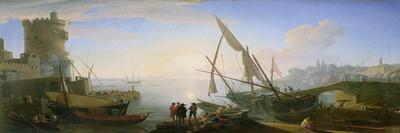 Mediterranean Harbour Scene-Adrien Manglard-Framed Stretched Canvas