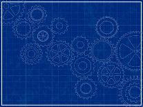 Blueprint Background with Cogs-adroach-Framed Stretched Canvas
