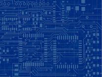 Circuit Board on a Blueprint Background-adroach-Framed Art Print