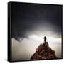 Adult and Child Standing on Hilltop-Luis Beltran-Framed Stretched Canvas