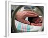 Adult Hand Touching Tiny Head of Baby, Born Addicted to Crack Cocaine, in Hospital Incubator-Ted Thai-Framed Photographic Print