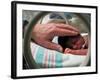 Adult Hand Touching Tiny Head of Baby, Born Addicted to Crack Cocaine, in Hospital Incubator-Ted Thai-Framed Photographic Print