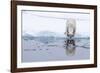 Adult polar bear (Ursus maritimus), reflected in the sea on ice near Ellesmere Island, Nunavut-Michael Nolan-Framed Photographic Print