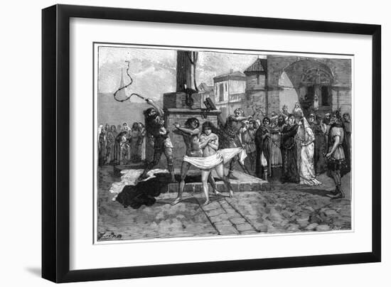 Adulterers Being Whipped in Public, France, 8th Century (1882-188)-Charaire et fils-Framed Giclee Print