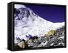 Advanced Base Camp with the Summit of Mt. Everest on Everest North Side, Tibet-Michael Brown-Framed Stretched Canvas