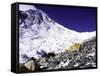 Advanced Base Camp with the Summit of Mt. Everest on Everest North Side, Tibet-Michael Brown-Framed Stretched Canvas