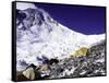 Advanced Base Camp with the Summit of Mt. Everest on Everest North Side, Tibet-Michael Brown-Framed Stretched Canvas