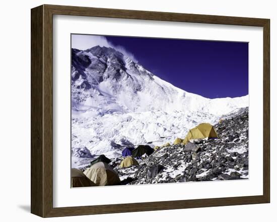 Advanced Base Camp with the Summit of Mt. Everest on Everest North Side, Tibet-Michael Brown-Framed Premium Photographic Print