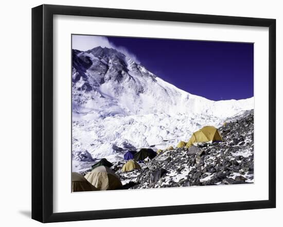 Advanced Base Camp with the Summit of Mt. Everest on Everest North Side, Tibet-Michael Brown-Framed Premium Photographic Print