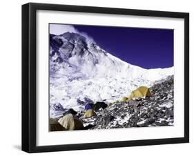 Advanced Base Camp with the Summit of Mt. Everest on Everest North Side, Tibet-Michael Brown-Framed Premium Photographic Print