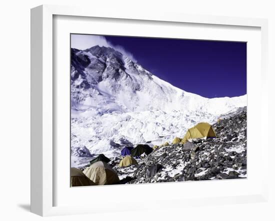 Advanced Base Camp with the Summit of Mt. Everest on Everest North Side, Tibet-Michael Brown-Framed Premium Photographic Print