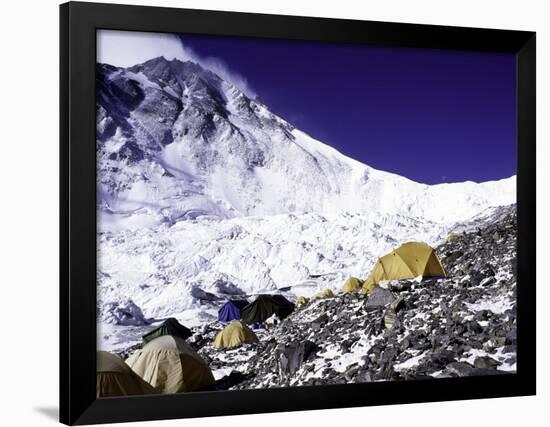 Advanced Base Camp with the Summit of Mt. Everest on Everest North Side, Tibet-Michael Brown-Framed Premium Photographic Print