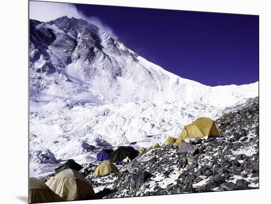 Advanced Base Camp with the Summit of Mt. Everest on Everest North Side, Tibet-Michael Brown-Mounted Premium Photographic Print