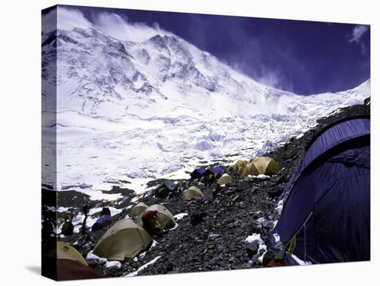 Advanced Base Camp with the Summit of Mt. Everest on Everest North Side, Tibet-Michael Brown-Stretched Canvas