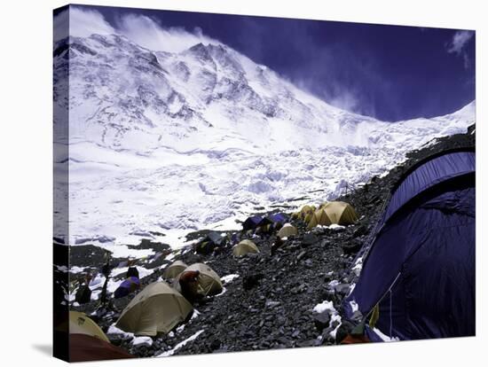 Advanced Base Camp with the Summit of Mt. Everest on Everest North Side, Tibet-Michael Brown-Stretched Canvas