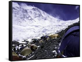 Advanced Base Camp with the Summit of Mt. Everest on Everest North Side, Tibet-Michael Brown-Framed Stretched Canvas