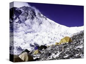 Advanced Base Camp with the Summit of Mt. Everest on Everest North Side, Tibet-Michael Brown-Stretched Canvas