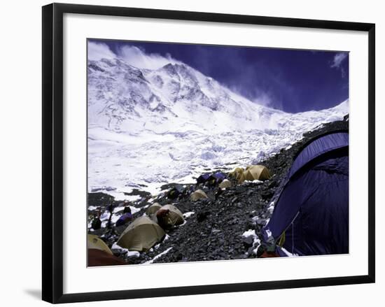 Advanced Base Camp with the Summit of Mt. Everest on Everest North Side, Tibet-Michael Brown-Framed Photographic Print