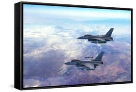 Advanced Fighter Jets Flying Together above the Clouds. Accelerates and Disappears.-yucelyilmaz-Framed Stretched Canvas