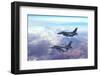 Advanced Fighter Jets Flying Together above the Clouds. Accelerates and Disappears.-yucelyilmaz-Framed Photographic Print