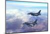 Advanced Fighter Jets Flying Together above the Clouds. Accelerates and Disappears.-yucelyilmaz-Mounted Photographic Print