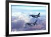 Advanced Fighter Jets Flying Together above the Clouds. Accelerates and Disappears.-yucelyilmaz-Framed Photographic Print