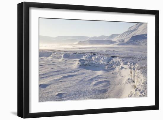 Adventdalen Valley, Frozen Sea Ice of Adventfjorden (Advent Bay), Svalbard-Stephen Studd-Framed Photographic Print