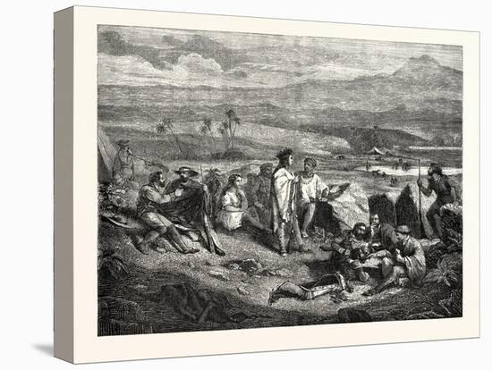 Adventurers in New Mexico,Painting by Bourgoin. 1855-null-Stretched Canvas