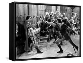 Adventures Of Robin Hood, Basil Rathbone, Errol Flynn, 1938-null-Framed Stretched Canvas