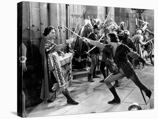 Adventures Of Robin Hood, Basil Rathbone, Errol Flynn, 1938-null-Stretched Canvas