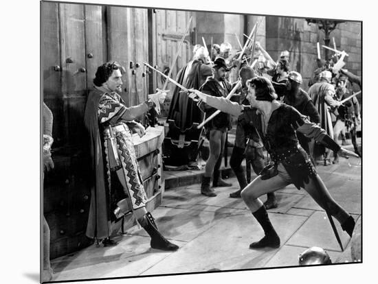 Adventures Of Robin Hood, Basil Rathbone, Errol Flynn, 1938-null-Mounted Photo