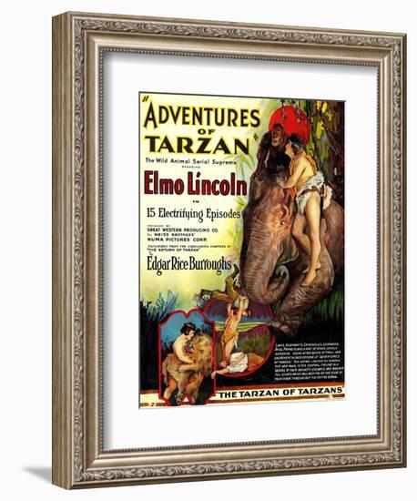 Adventures of Tarzan, Elmo Lincoln, 1921-null-Framed Art Print