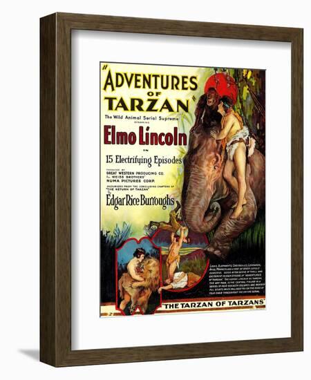 Adventures of Tarzan, Elmo Lincoln, 1921-null-Framed Art Print