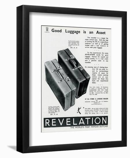 Advert Fo Revelation Suitcases 1937-null-Framed Art Print