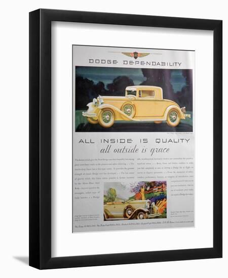 Advert for Dodge Cars, 1931-null-Framed Premium Giclee Print