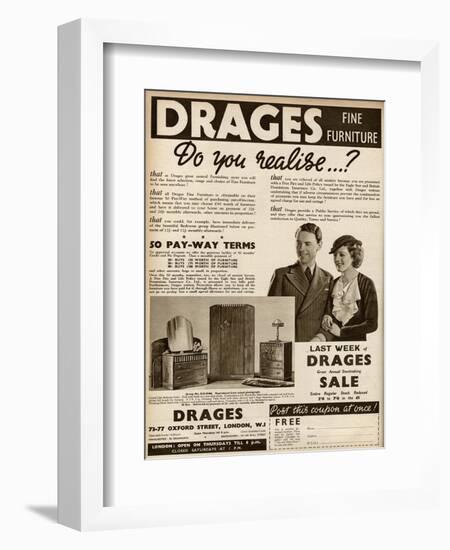 Advert for Drages Bedroom Furniture 1937-null-Framed Art Print