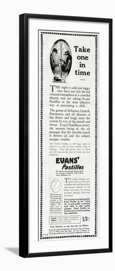 Advert for Evans' Pastilles Against Influenza Infection 1918-null-Framed Art Print